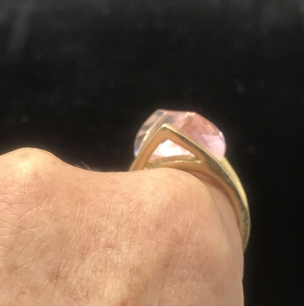 Vintage 18KT GE Gold Plated Pink Austrain Crystal Unique Cut Ring size ,6.